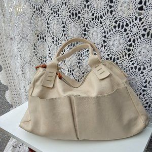 Sophia O Large Cream White Pebble Leather Bag